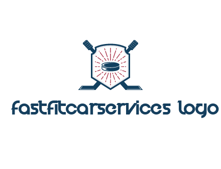 puck in centre of shield with hockey sticks logo