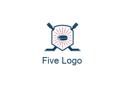puck in centre of shield with hockey sticks logo