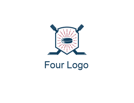 puck in centre of shield with hockey sticks logo