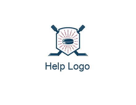 puck in centre of shield with hockey sticks logo