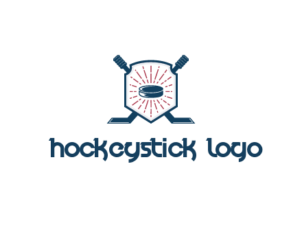 puck in centre of shield with hockey sticks logo