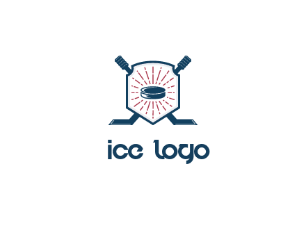 puck in centre of shield with hockey sticks logo