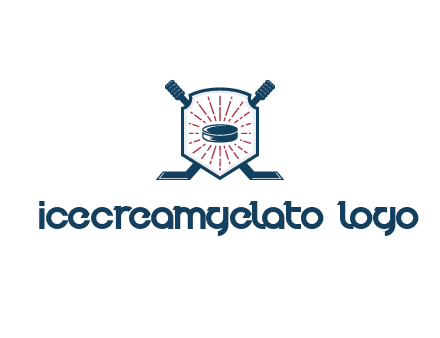 puck in centre of shield with hockey sticks logo