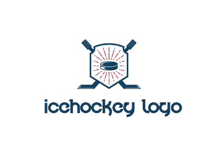 puck in centre of shield with hockey sticks logo