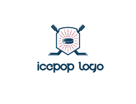 puck in centre of shield with hockey sticks logo