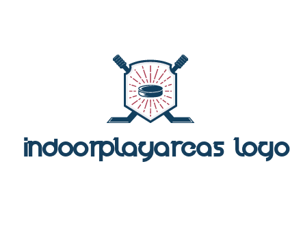 puck in centre of shield with hockey sticks logo