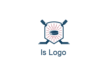 puck in centre of shield with hockey sticks logo