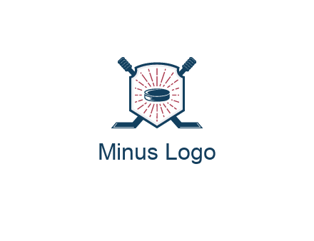 puck in centre of shield with hockey sticks logo