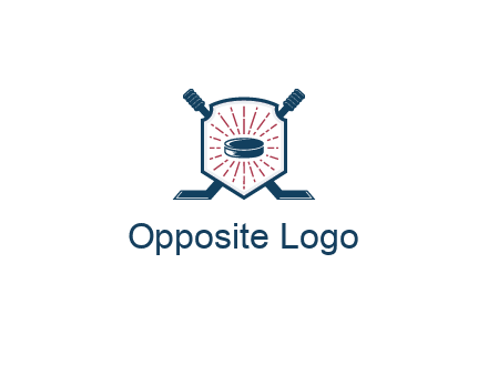 puck in centre of shield with hockey sticks logo