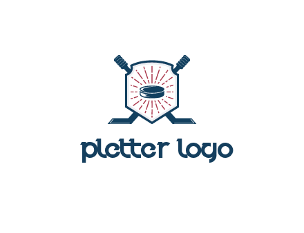 puck in centre of shield with hockey sticks logo