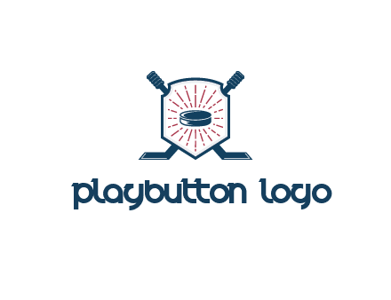 puck in centre of shield with hockey sticks logo