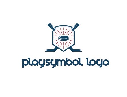 puck in centre of shield with hockey sticks logo
