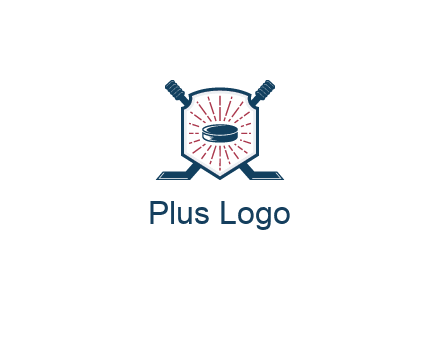 puck in centre of shield with hockey sticks logo