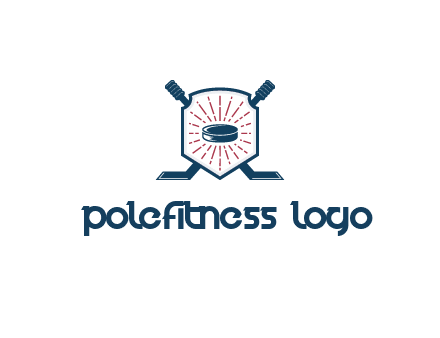 puck in centre of shield with hockey sticks logo