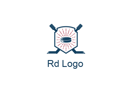 puck in centre of shield with hockey sticks logo