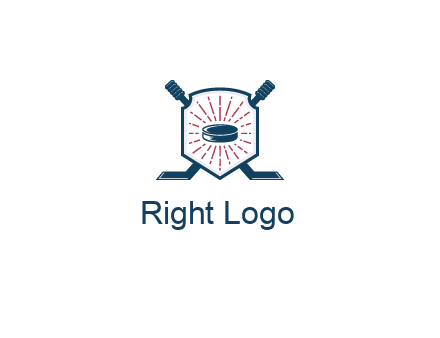 puck in centre of shield with hockey sticks logo