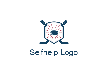 puck in centre of shield with hockey sticks logo