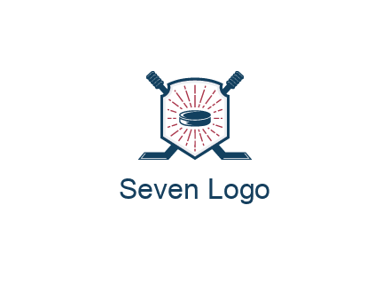 puck in centre of shield with hockey sticks logo