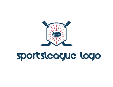 puck in centre of shield with hockey sticks logo