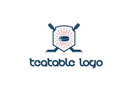 puck in centre of shield with hockey sticks logo