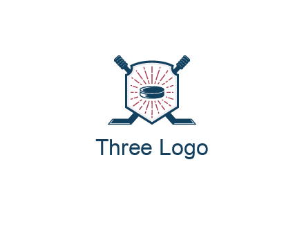 puck in centre of shield with hockey sticks logo