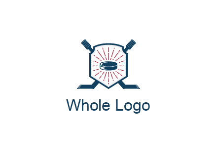 puck in centre of shield with hockey sticks logo