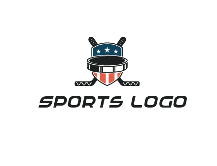 hockey stick behind shield with us flag logo