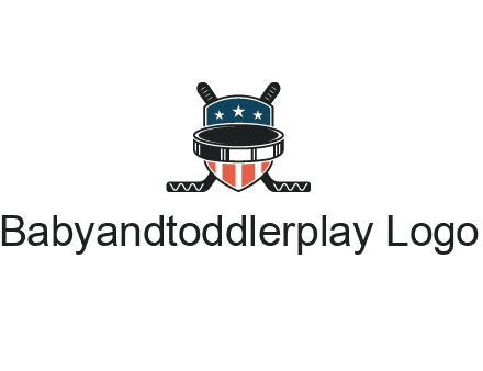 hockey stick behind shield with us flag logo