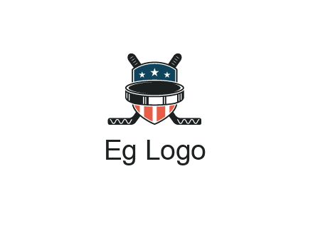 hockey stick behind shield with us flag logo