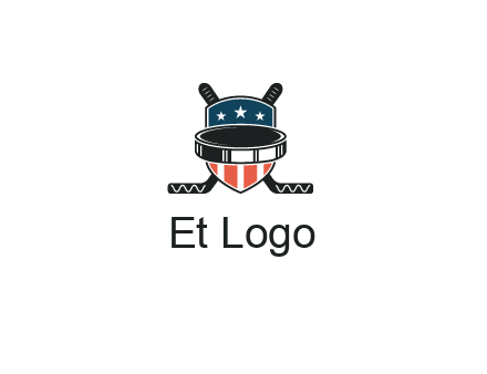 hockey stick behind shield with us flag logo