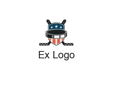 hockey stick behind shield with us flag logo