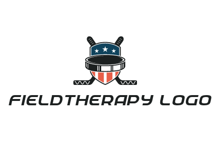 hockey stick behind shield with us flag logo