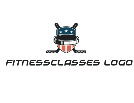 hockey stick behind shield with us flag logo