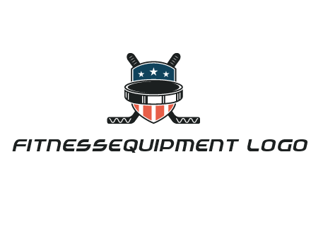 hockey stick behind shield with us flag logo