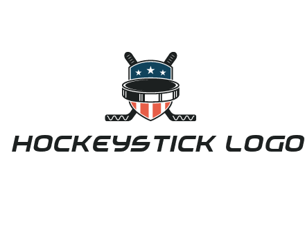 hockey stick behind shield with us flag logo