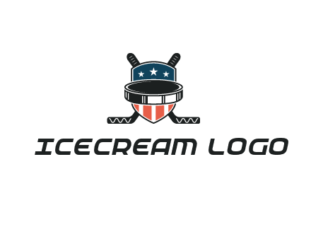 hockey stick behind shield with us flag logo