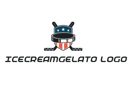 hockey stick behind shield with us flag logo