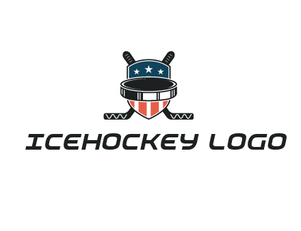 hockey stick behind shield with us flag logo