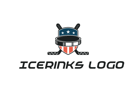 hockey stick behind shield with us flag logo