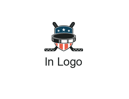 hockey stick behind shield with us flag logo