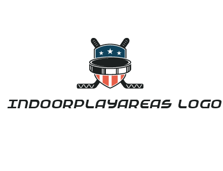 hockey stick behind shield with us flag logo