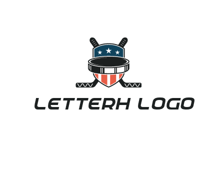 hockey stick behind shield with us flag logo