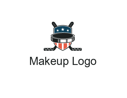 hockey stick behind shield with us flag logo