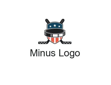 hockey stick behind shield with us flag logo
