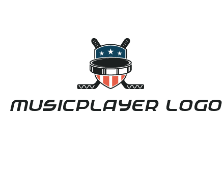hockey stick behind shield with us flag logo