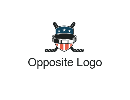 hockey stick behind shield with us flag logo