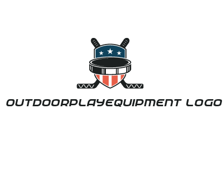 hockey stick behind shield with us flag logo
