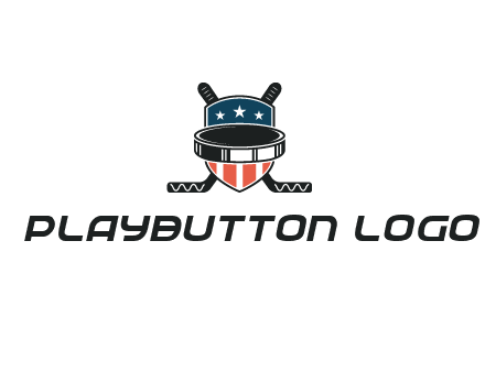 hockey stick behind shield with us flag logo
