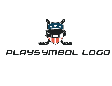 hockey stick behind shield with us flag logo