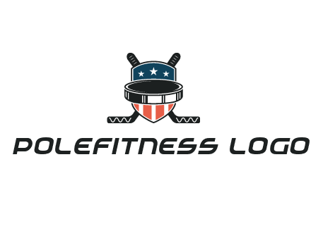 hockey stick behind shield with us flag logo
